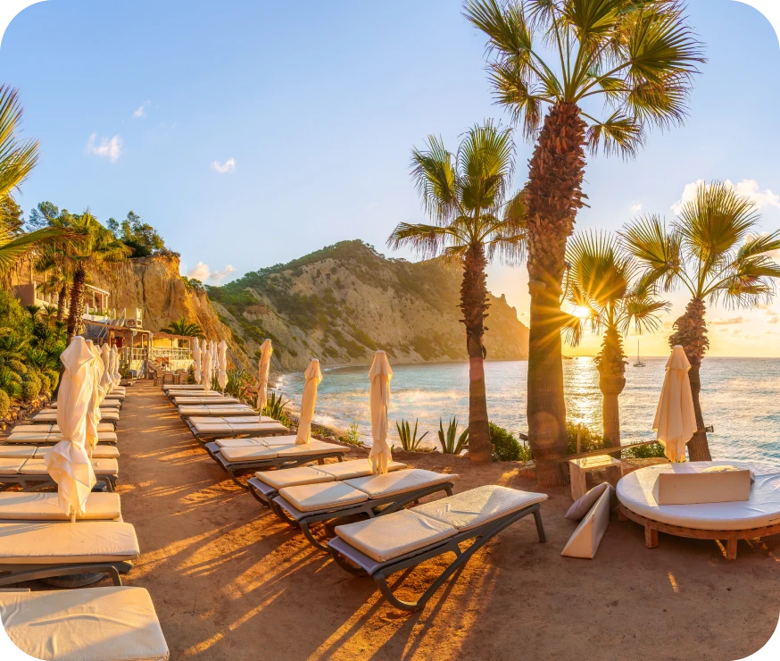 Beachside loungers at sunset