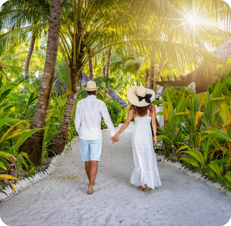 Romantic stroll under palm trees