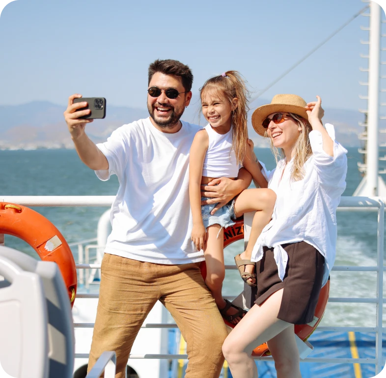 Happy family enjoying a boat ride